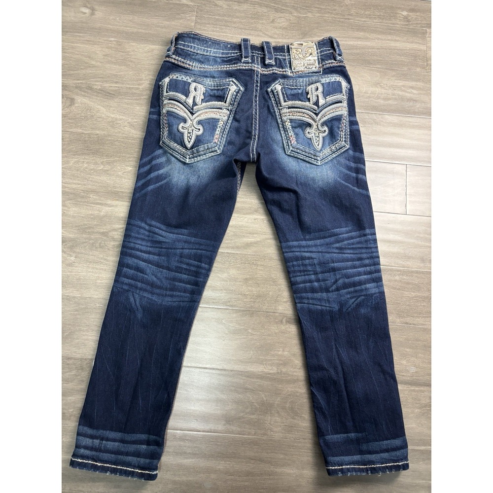 Rock Revival Jeans "Rishi" Thick Leather Inserts Straight Men's Size 34x29 Y2k